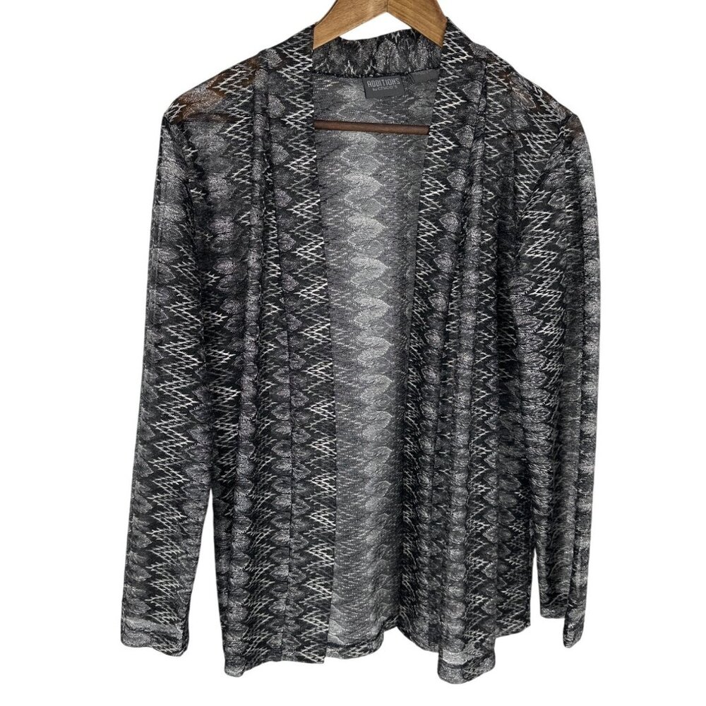 Additions By Chicos Sheer Open Front Cardigan Lightweight Long Sleeve Size L